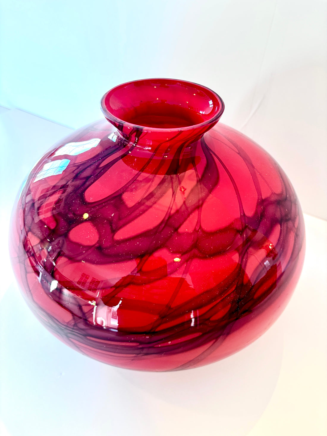 Kralik Czech Glass Red/Black Swirl Vase