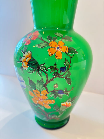 Vintage Green Floral Motif Vase. Florentine, Made in Italy