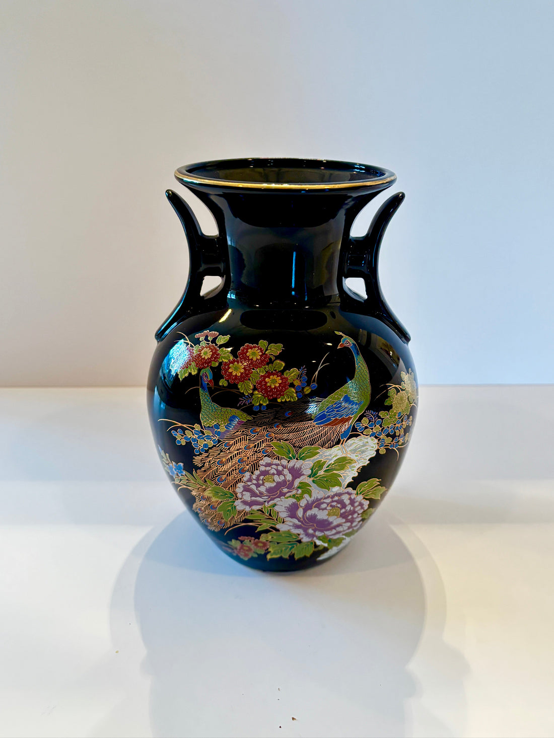 Black and Gold Peacock Sakakura Vase