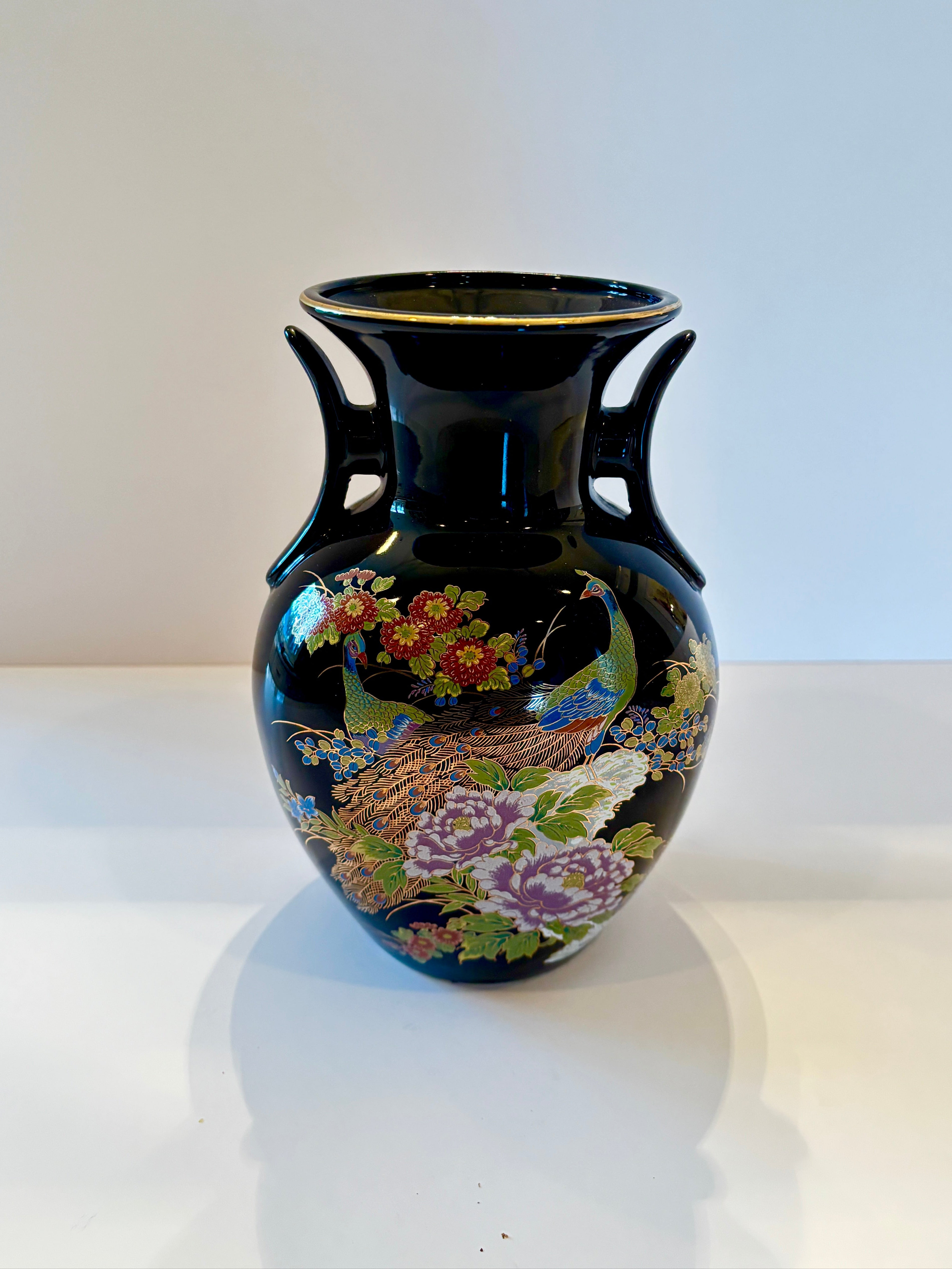 Black and Gold Peacock Sakakura Vase