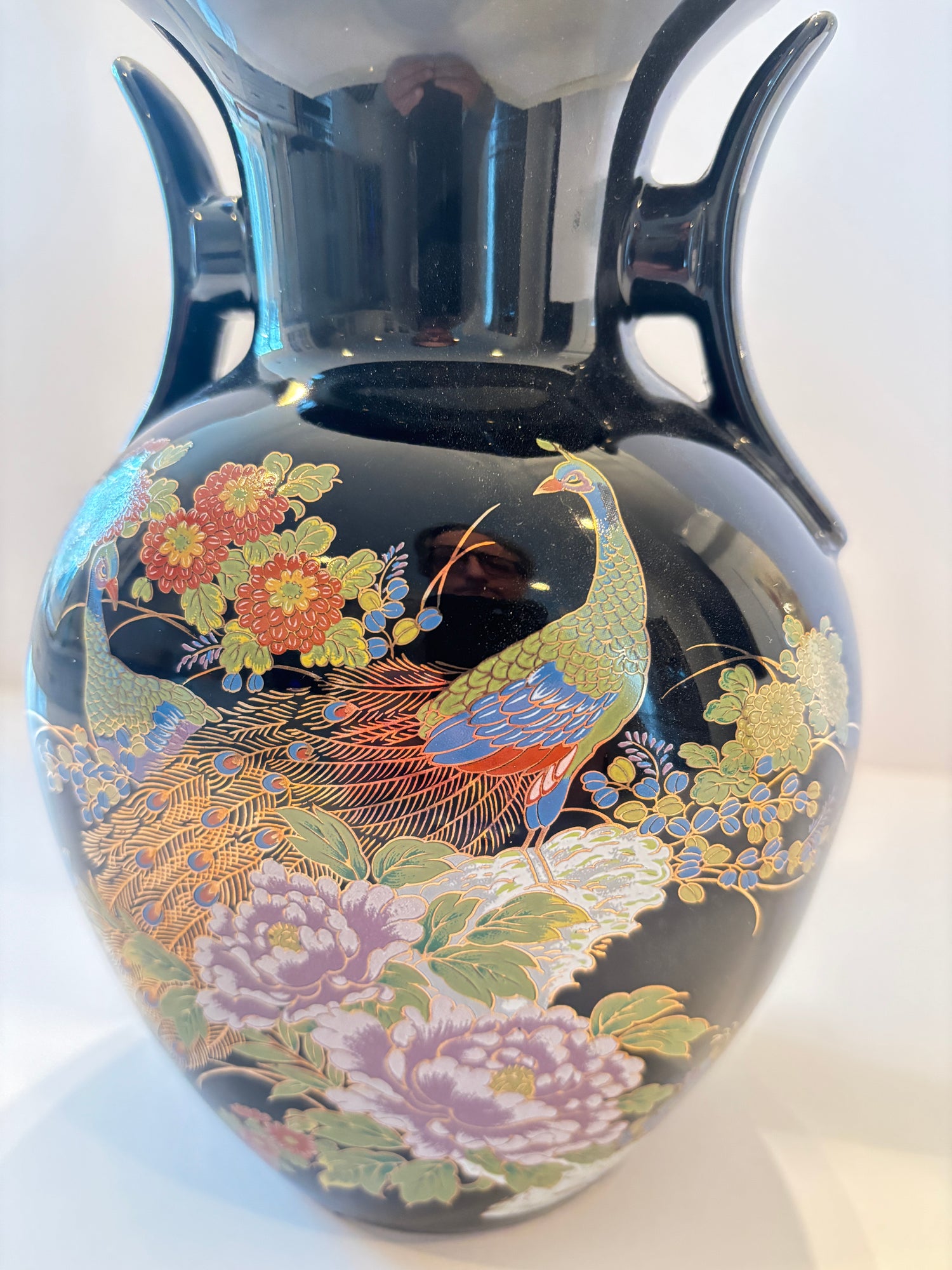 Black and Gold Peacock Sakakura Vase