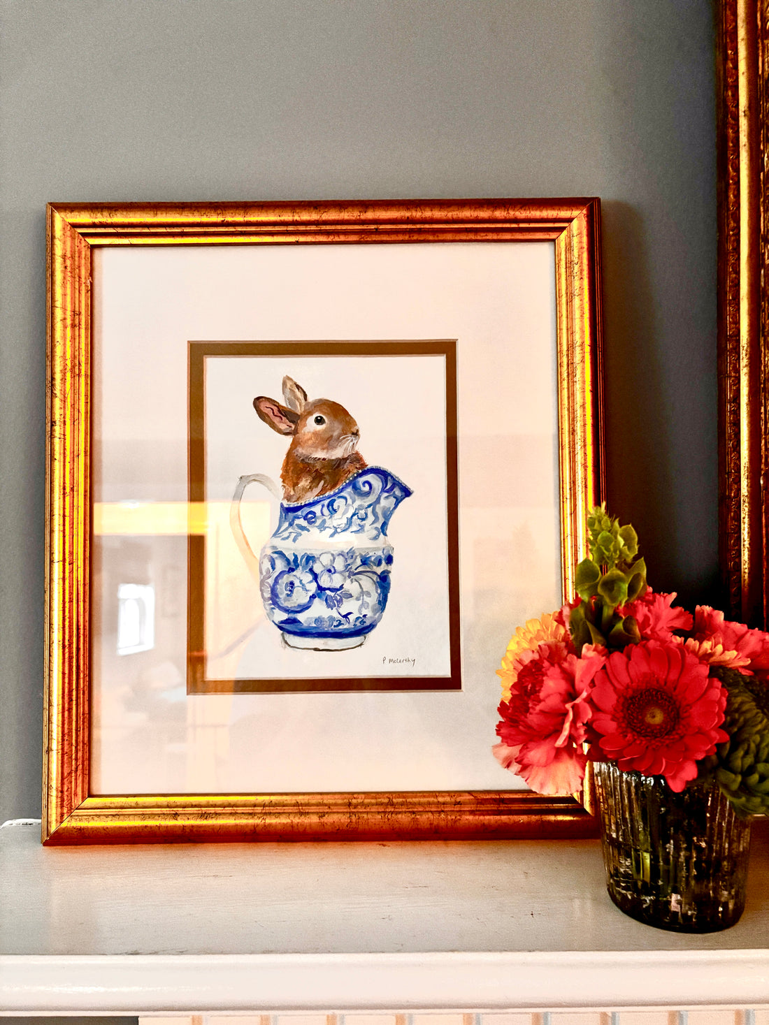 Vintage Bunny in Chinoiserie Pitcher Painting