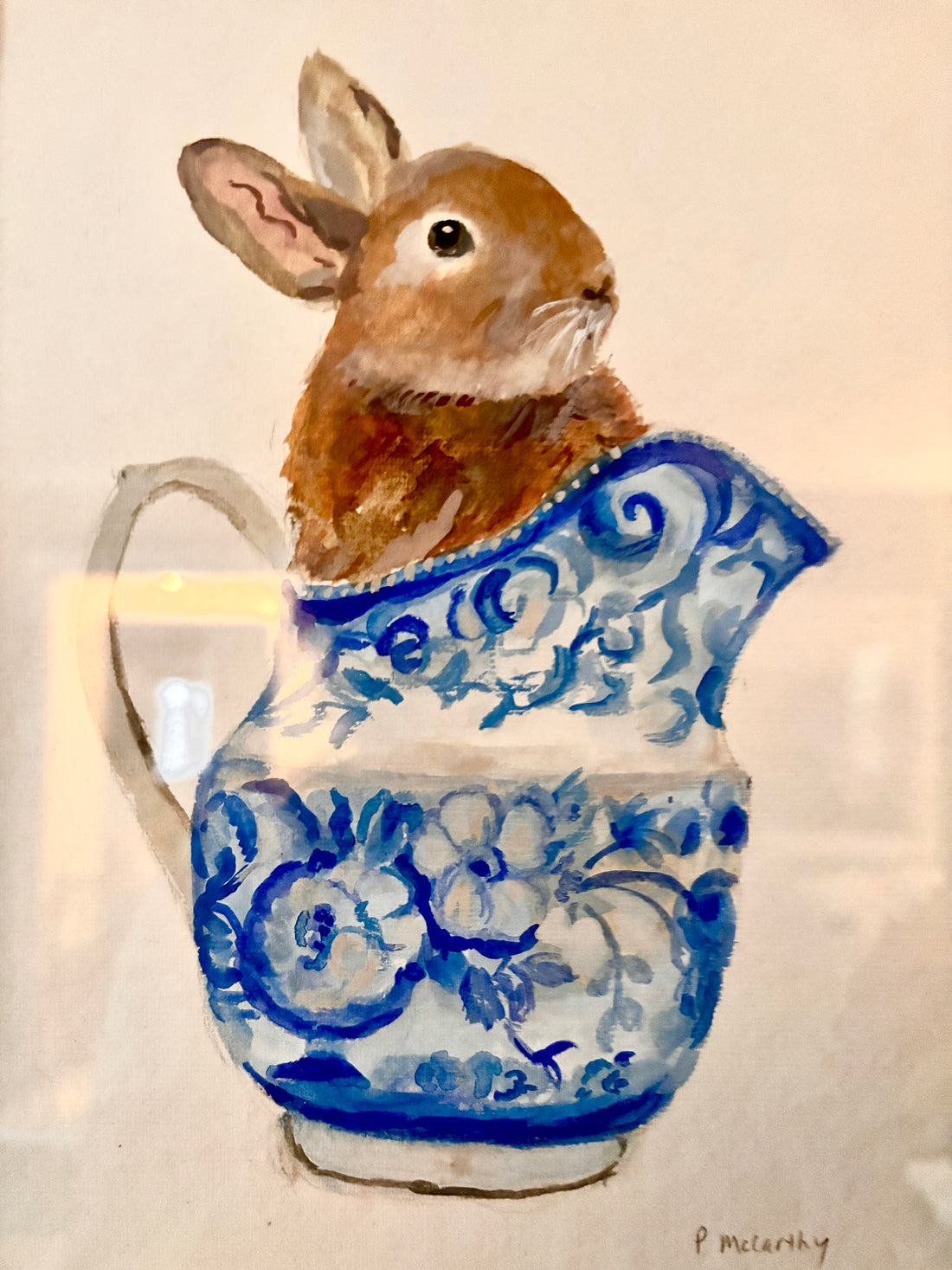 Vintage Bunny in Chinoiserie Pitcher Painting