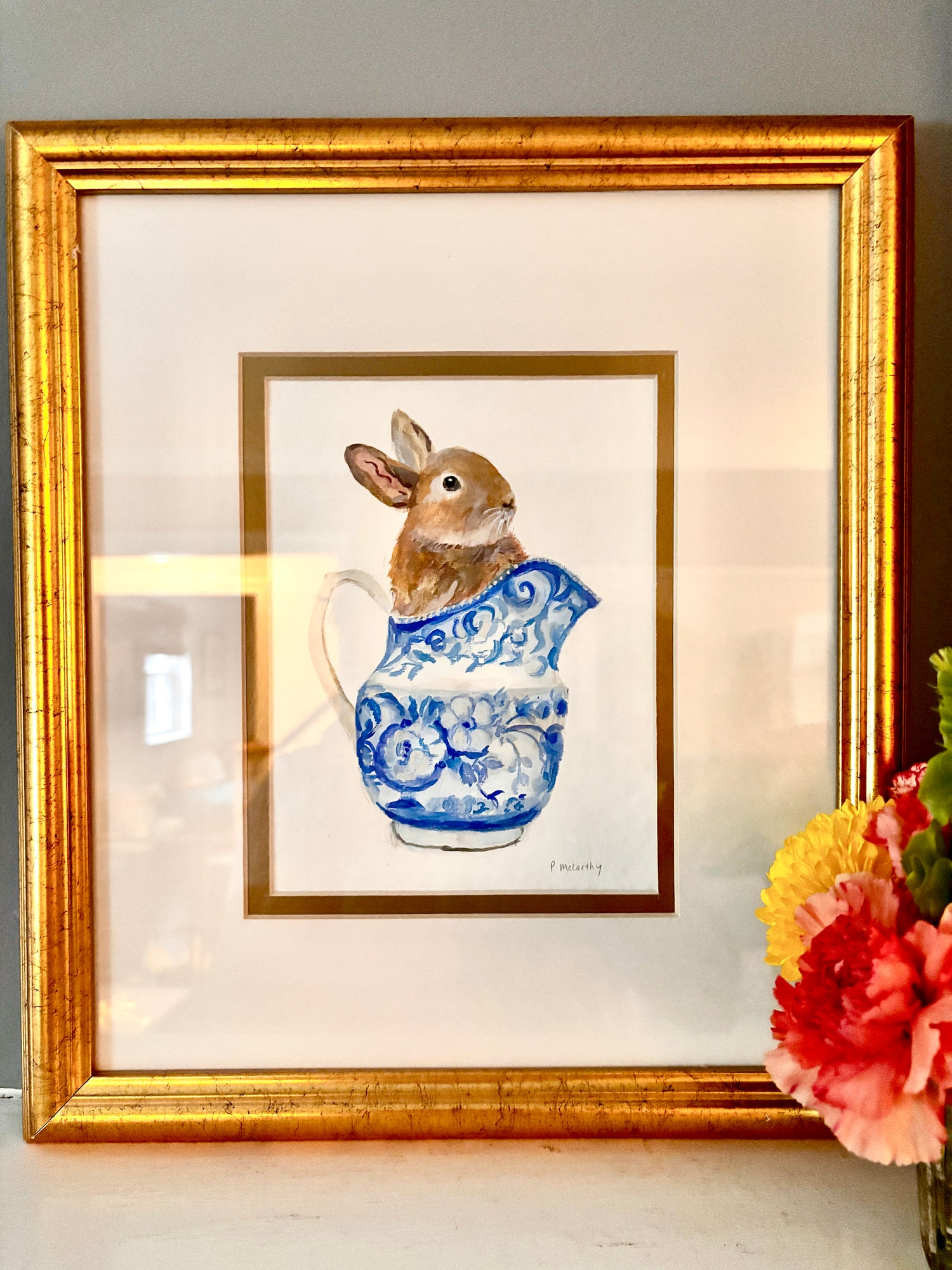 Vintage Bunny in Chinoiserie Pitcher Painting