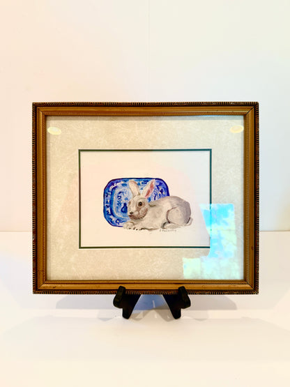 Watercolor Bunny Painting by Pat McCarthy in Vintage Frame