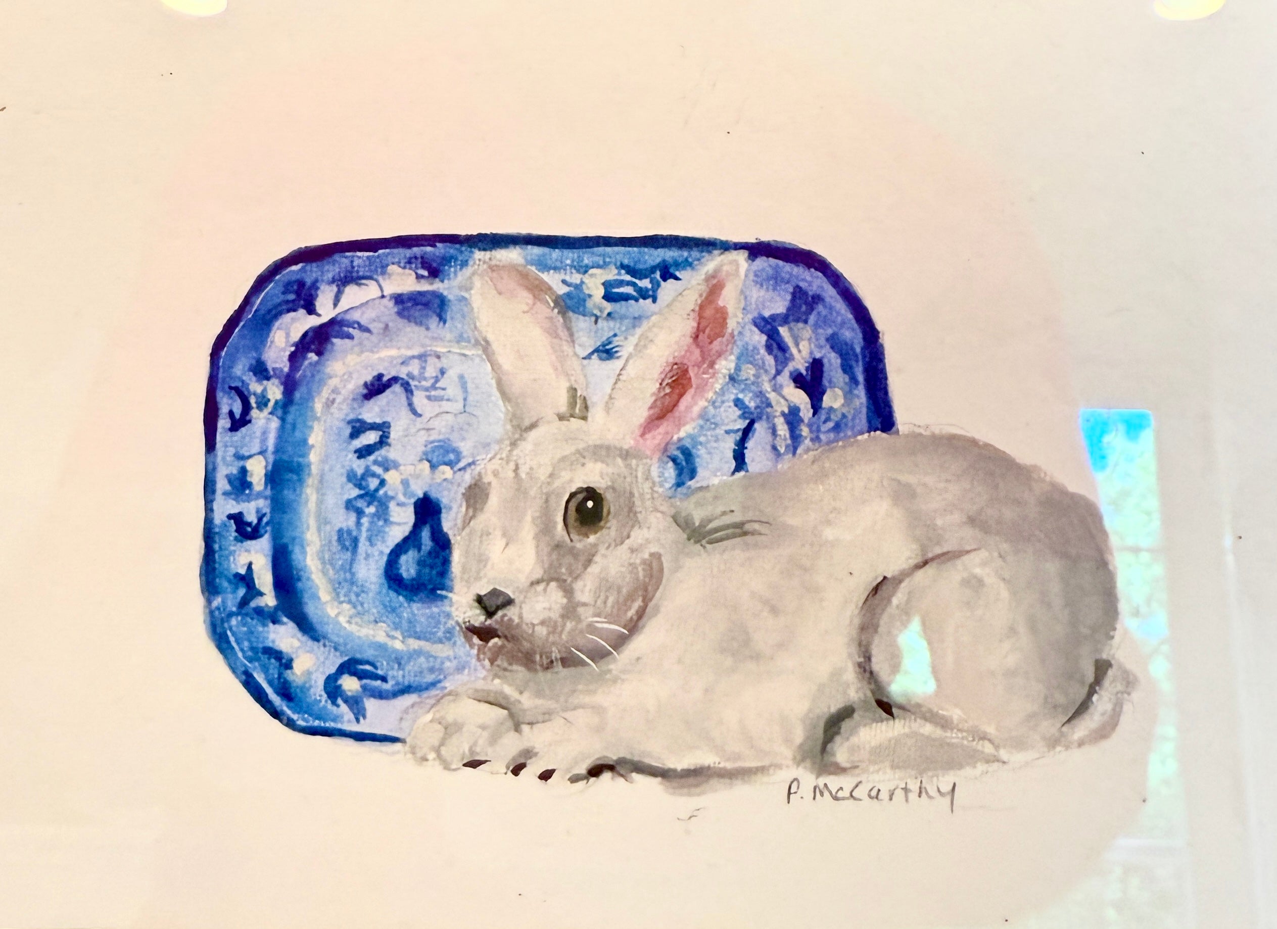 Watercolor Bunny Painting by Pat McCarthy in Vintage Frame