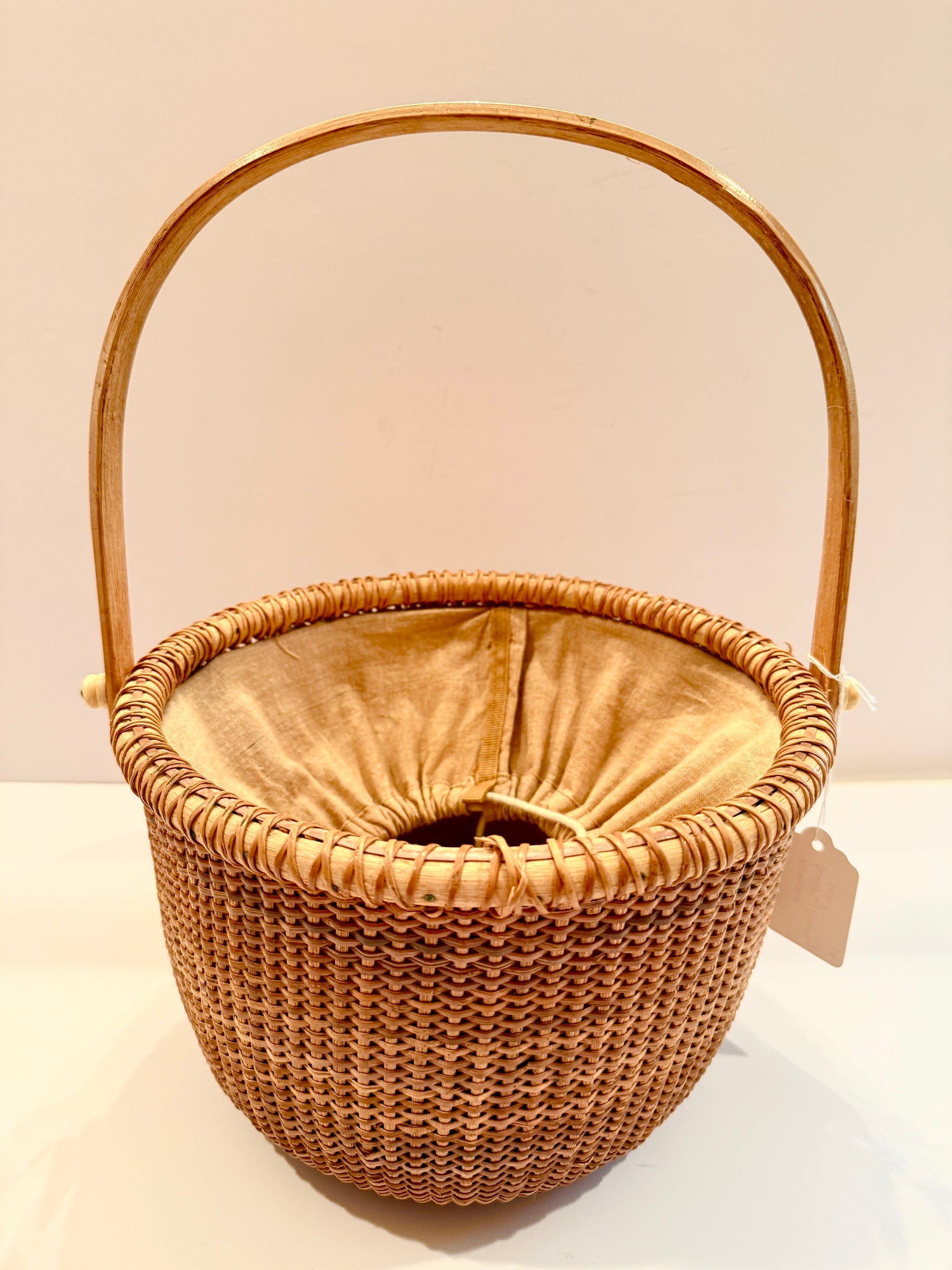 Vintage Woven Nantucket-Style Basket with Drawstring Liner
