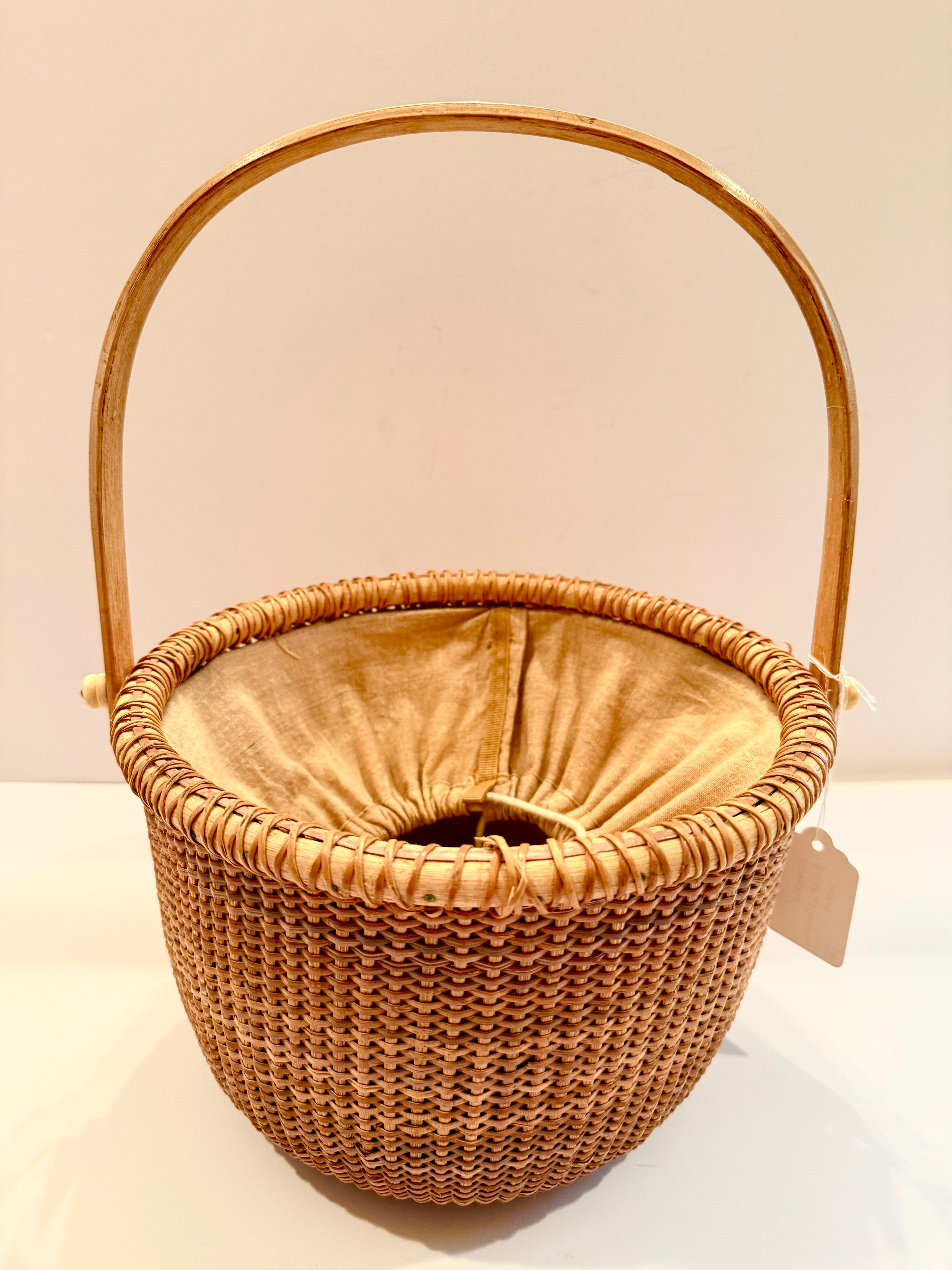 Vintage Woven Nantucket-Style Basket with Drawstring Liner