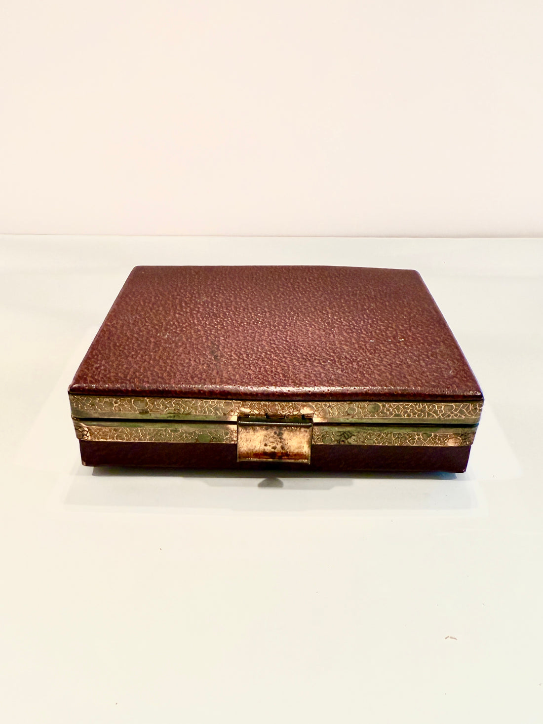 Vintage Leather Presentation Box with Brass, Lined Inside. Stamped