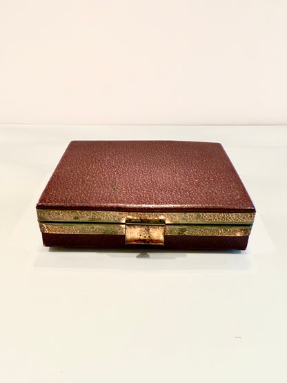 Vintage Leather Presentation Box with Brass, Lined Inside. Stamped