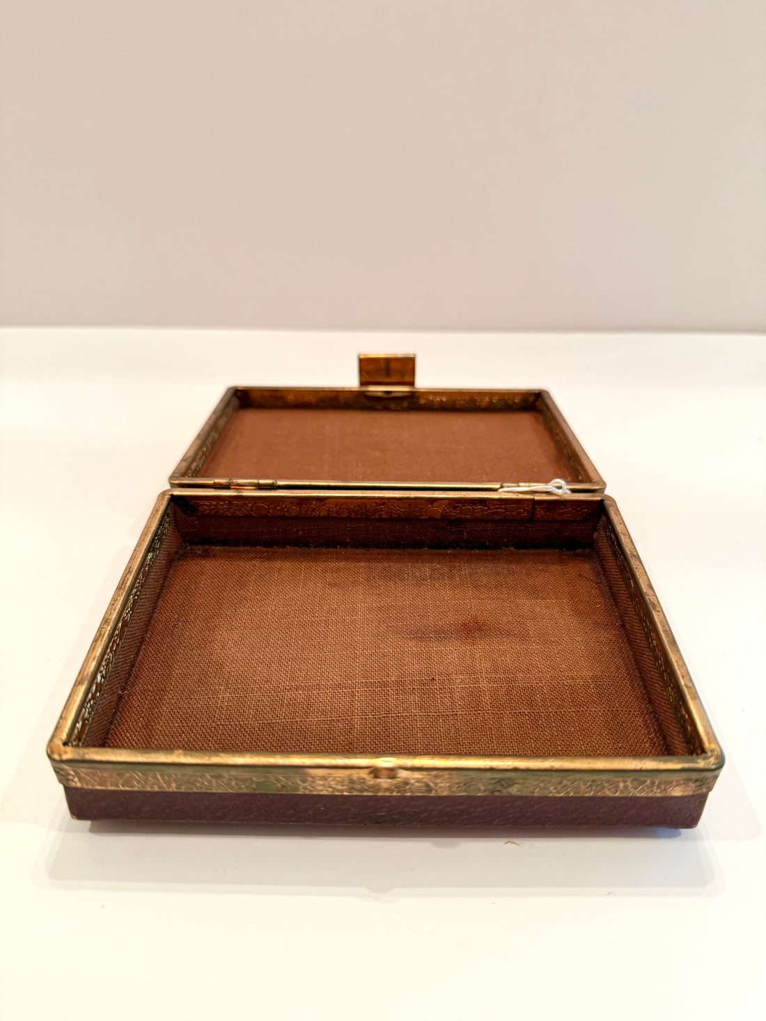 Vintage Leather Presentation Box with Brass, Lined Inside. Stamped