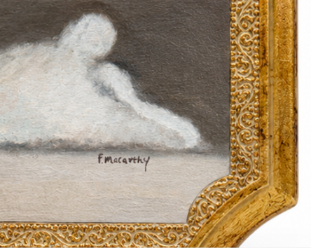 Pat McCarthy Reclining White Rabbit — Original Oil on Florentine Gilt Plaque