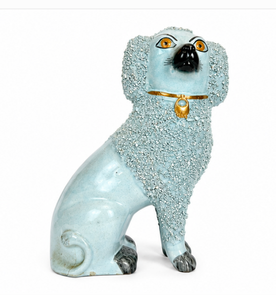 Antique Staffordshire Poodle, Likely Late 19th to Early 20th century, Gilt Collar &amp; Padlock