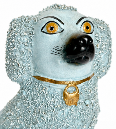 Antique Staffordshire Poodle, Likely Late 19th to Early 20th century, Gilt Collar &amp; Padlock