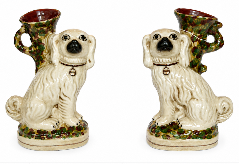 Pair of Staffordshire-Style Spaniel Spill Vases — Ceramic Wally Dogs