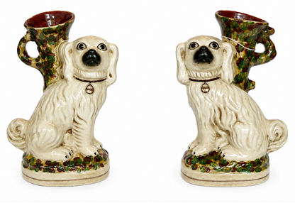 Pair of Staffordshire-Style Spaniel Spill Vases — Ceramic Wally Dogs