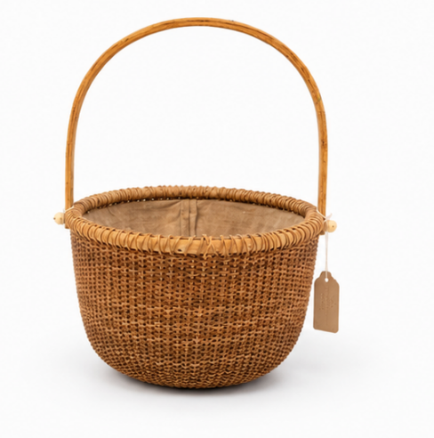 Cestino vintage intrecciato in stile Nantucket con fodera con coulisse