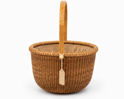 Cestino vintage intrecciato in stile Nantucket con fodera con coulisse