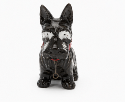 Vintage Black Schnauzer with Red Detail Figurine, Made in Japan