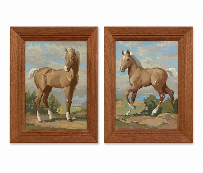 Pair of 1960s Paint-by-Number Horse Paintings