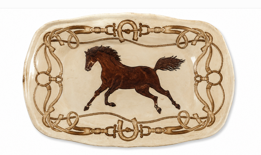 Vintage Equestrian Horse &amp; Snaffle-Bit Platter
