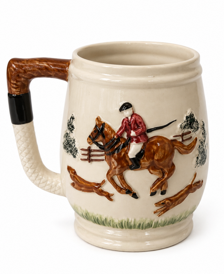 Vintage Hunt Scene Mug with Riding-Crop Handle