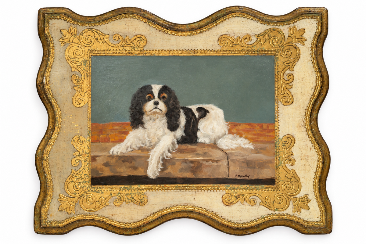 Pat McCarthy Spaniel Portrait | Vintage Giltwood Dog Painting