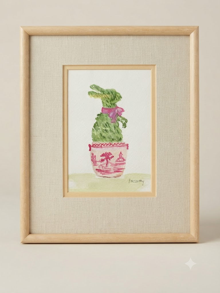Vintage Rabbit Topiary Watercolor, Pat McCarthy