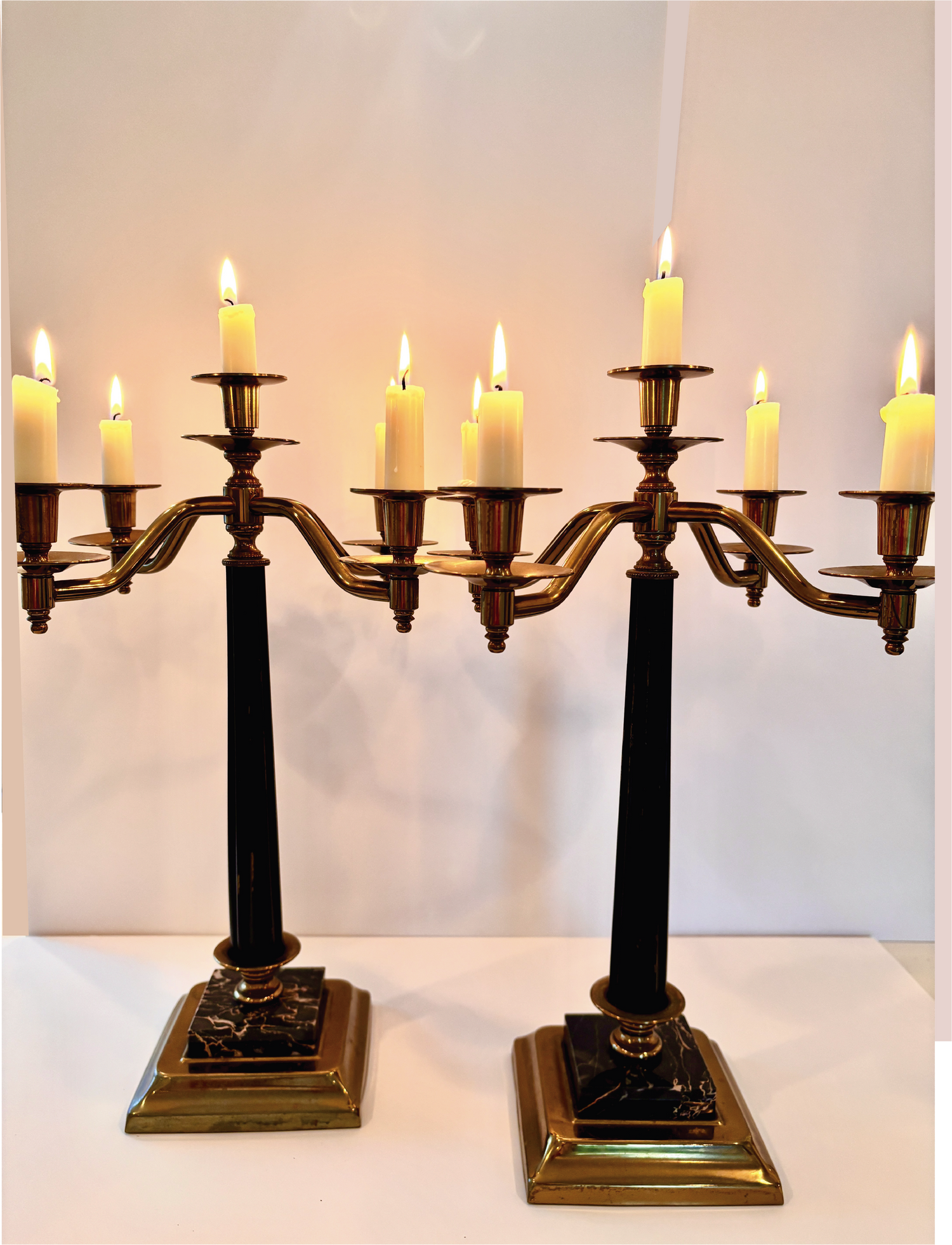 Vintage Candelabras Black Onyx/Marble Base. Set of 2