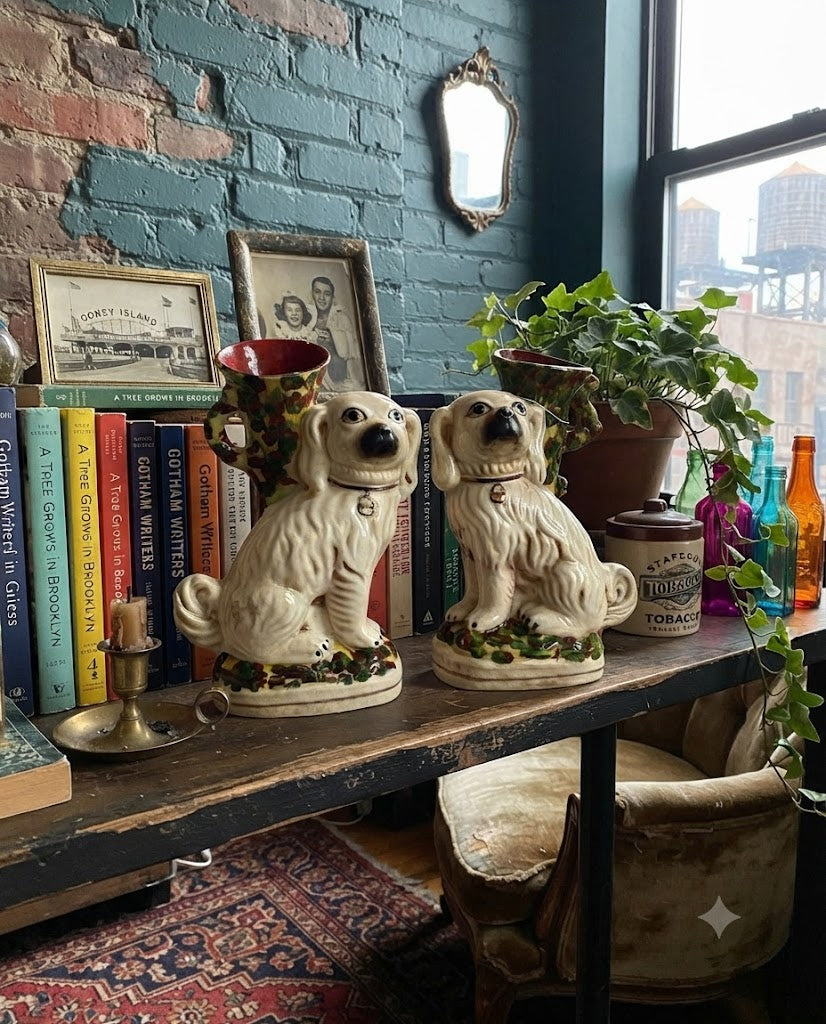 Pair of Staffordshire-Style Spaniel Spill Vases — Ceramic Wally Dogs