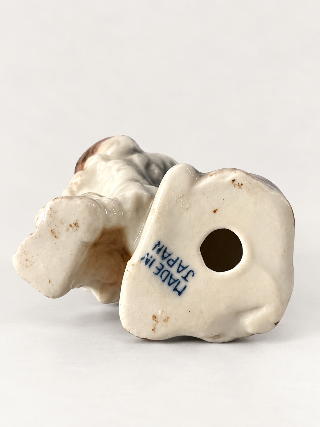 Vintage Japanese Ceramic Spaniel Figurine, Small Glazed Dog