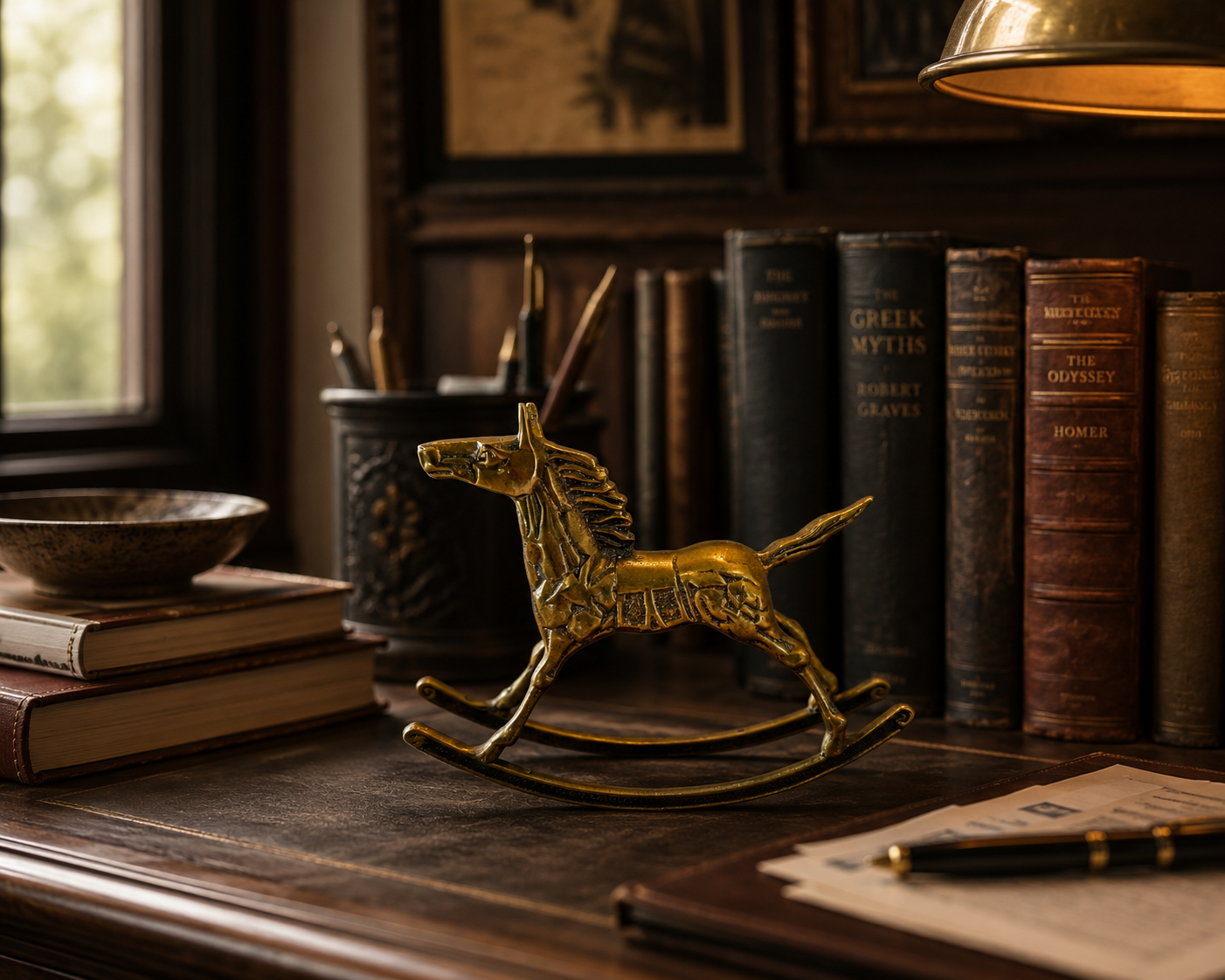 Sculpture de cheval à bascule en laiton vintage