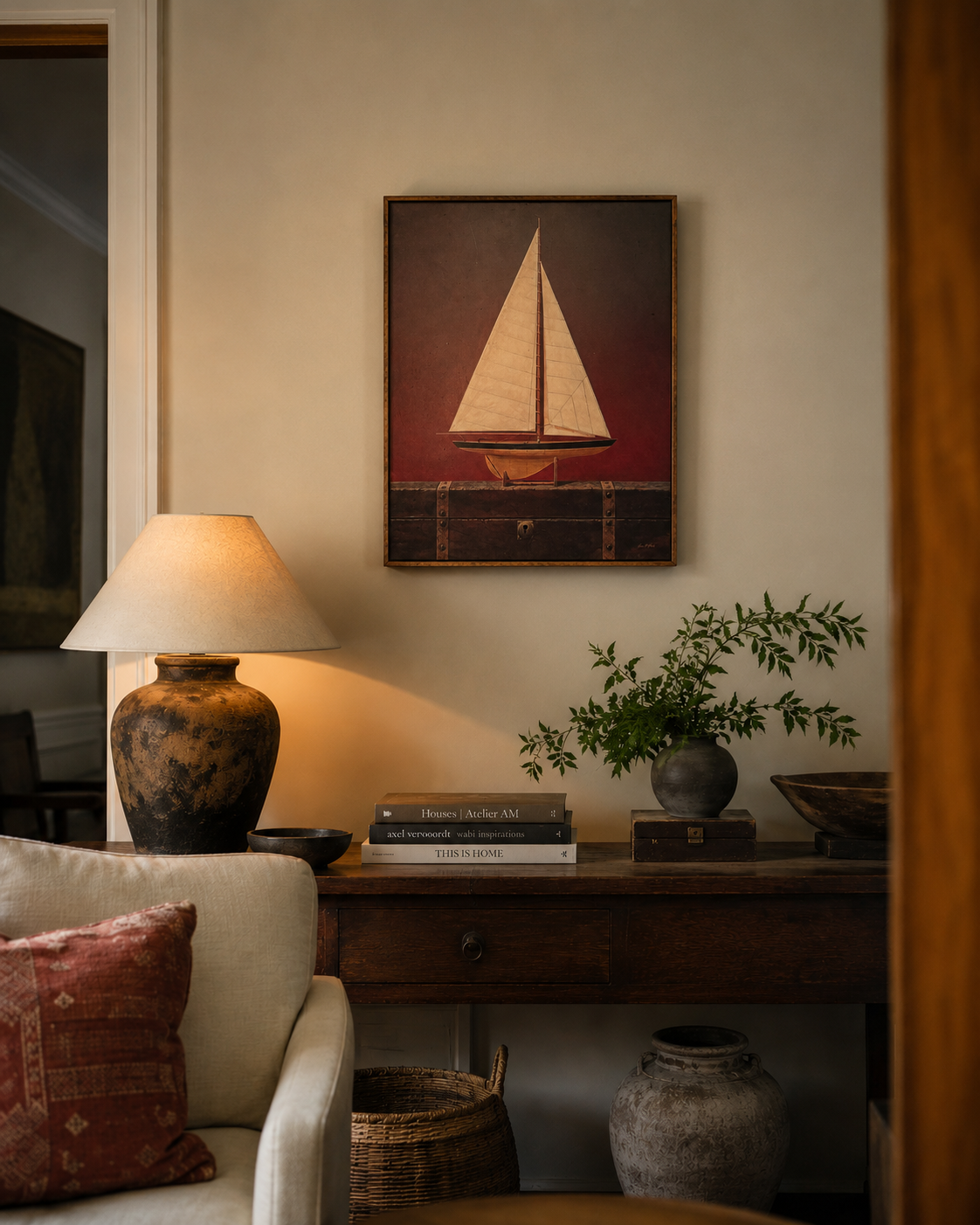 Pond Yacht Bordeaux by Armin Fisk, Vintage Framed Nautical Print
