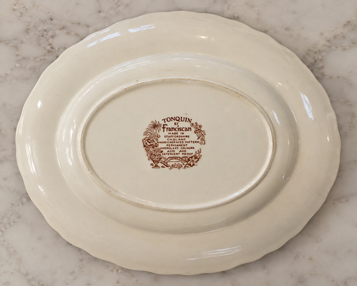 Vintage Franciscan Tonquin Transferware Platter – Brown Floral Landscape, Staffordshire England