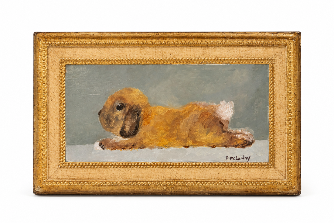 Pat McCarthy Lop-Eared Rabbit, Original Oil on Florentine Board