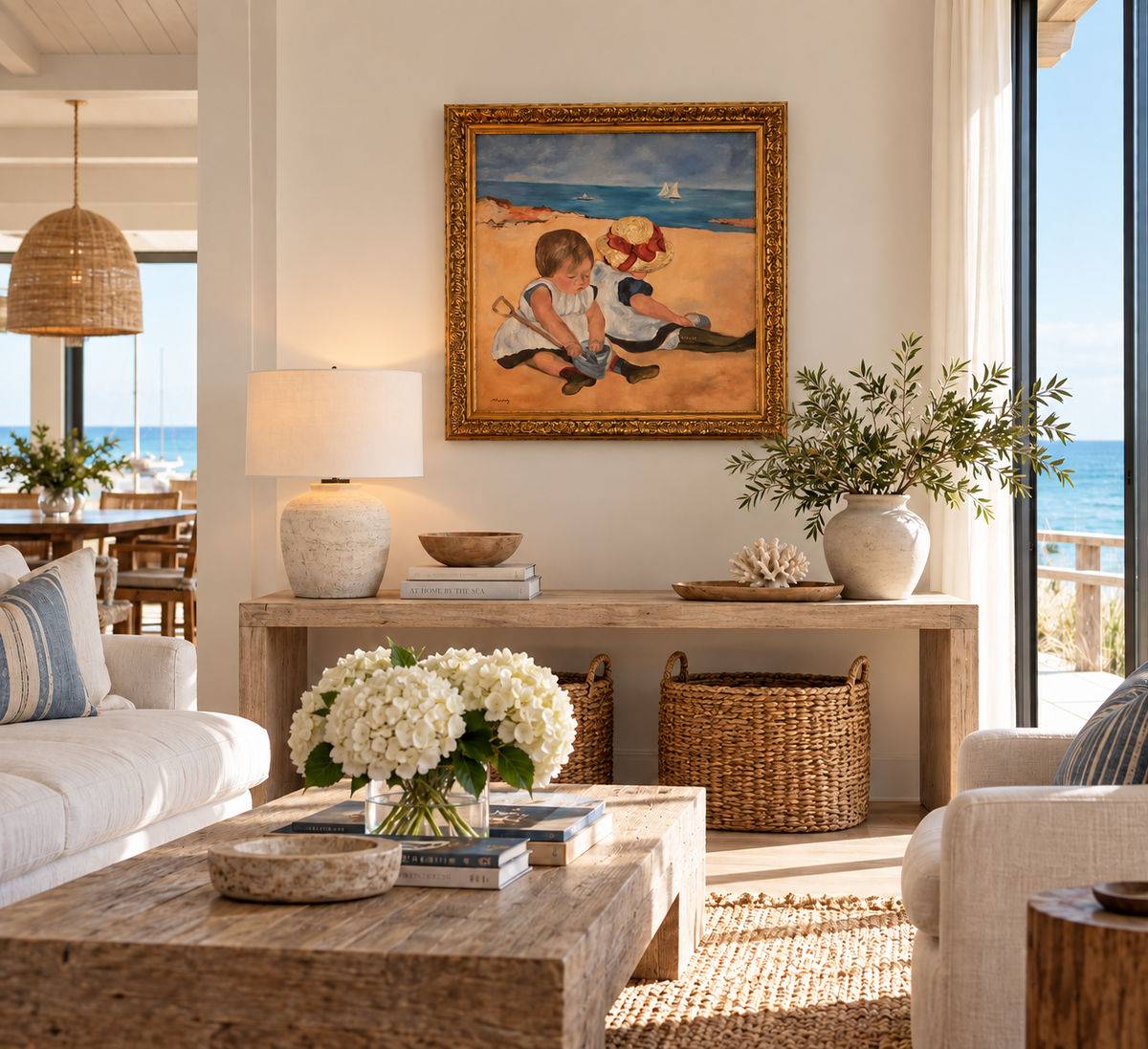Pat McCarthy Vintage Beach Scene Painting, 32" x 32"