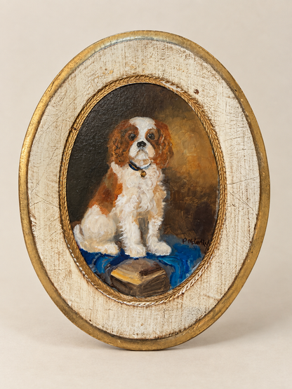 Pat McCarthy Oil Painting of a Cavalier King Charles Spaniel on Florentine Board