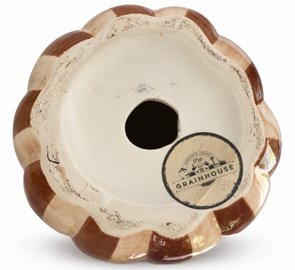 Vintage Brown &amp; Cream Buffalo Check Ceramic Pumpkin