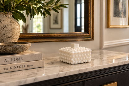 Vintage White Milk Glass Hobnail Lidded Trinket Box