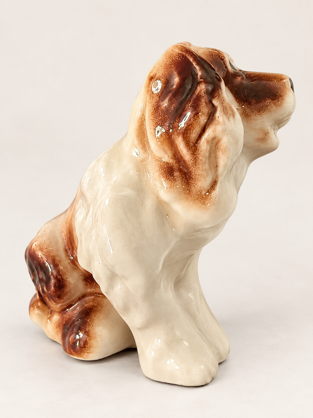 Vintage Japanese Ceramic Spaniel Figurine, Small Glazed Dog