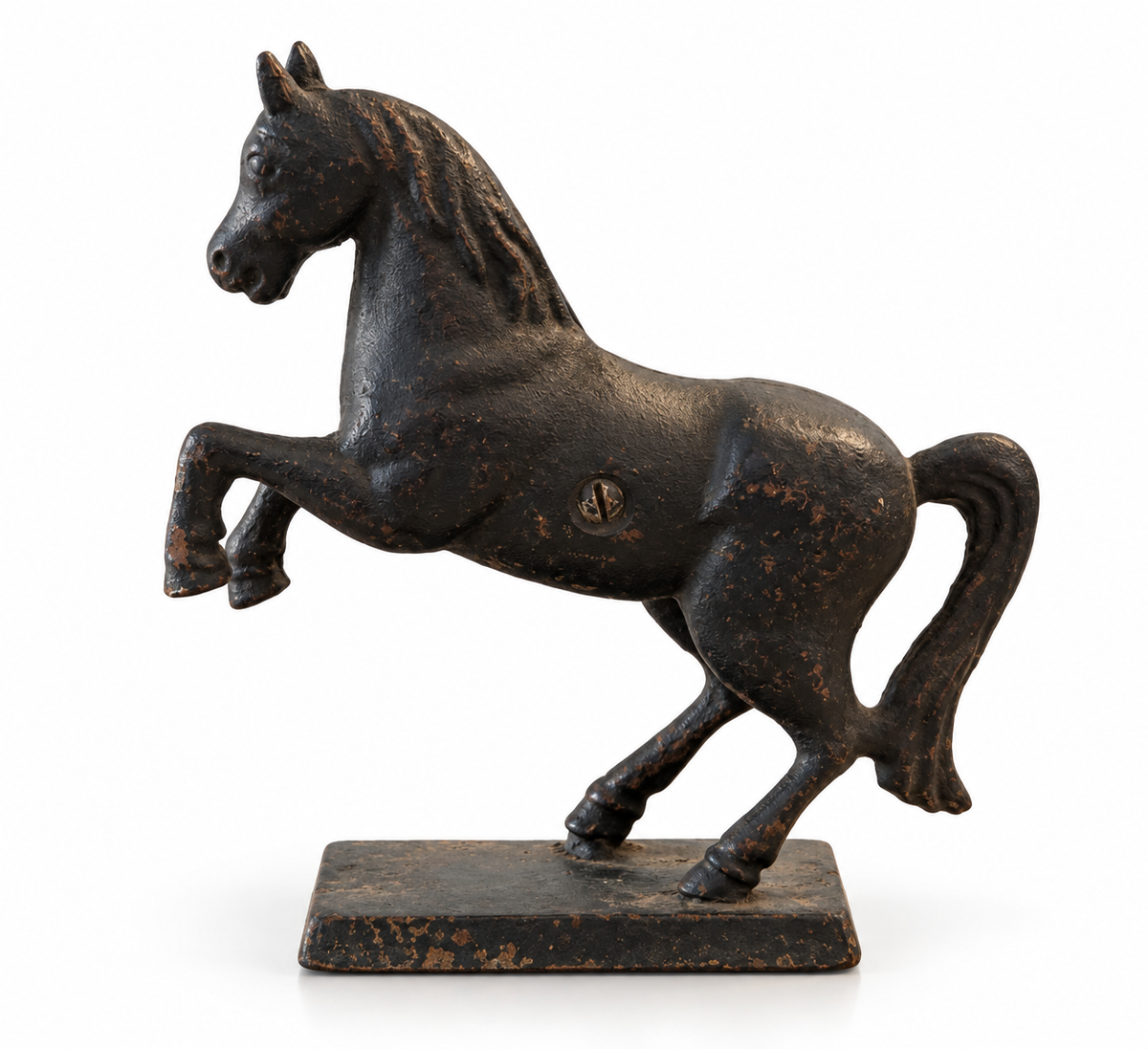 Vintage Cast-Metal Rearing Horse Bank – Dark Patina