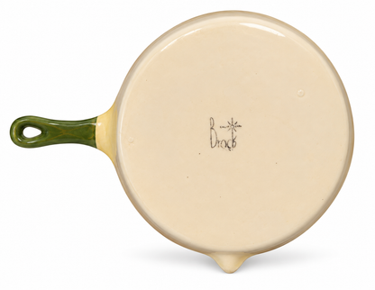 Vintage Brock California Ceramic Skillet with Yellow Rim &amp; Folk Art Farmhouse Design