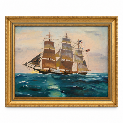 Clipper ship painting, sails detail