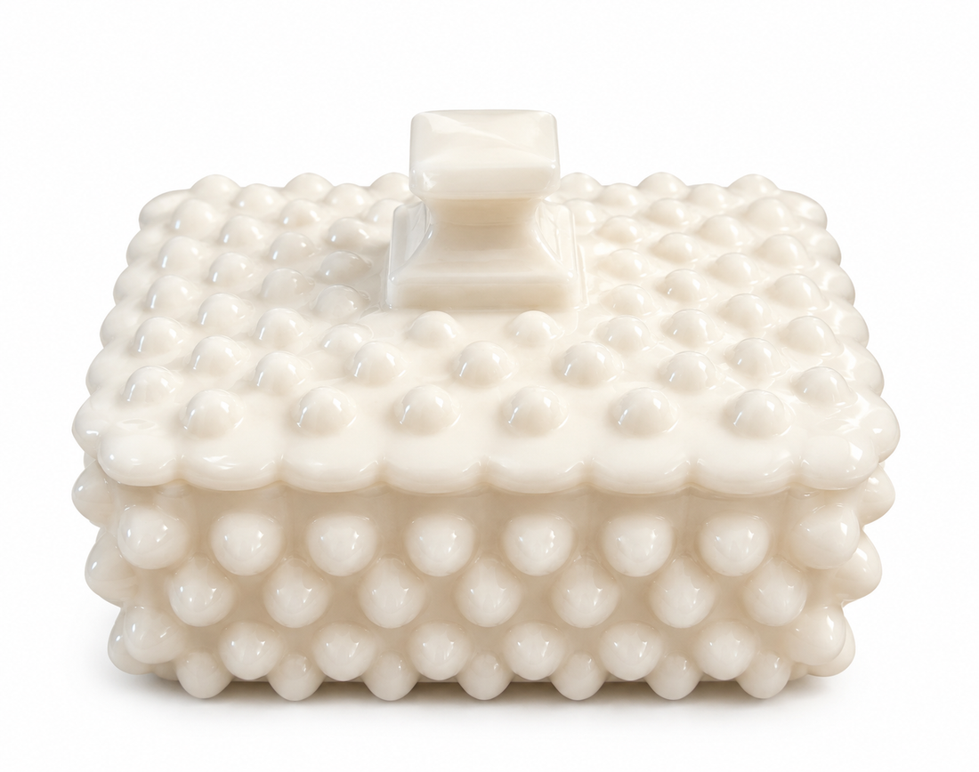 Vintage White Milk Glass Hobnail Lidded Trinket Box