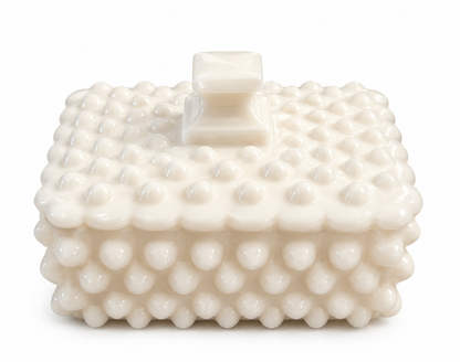 Vintage White Milk Glass Hobnail Lidded Trinket Box