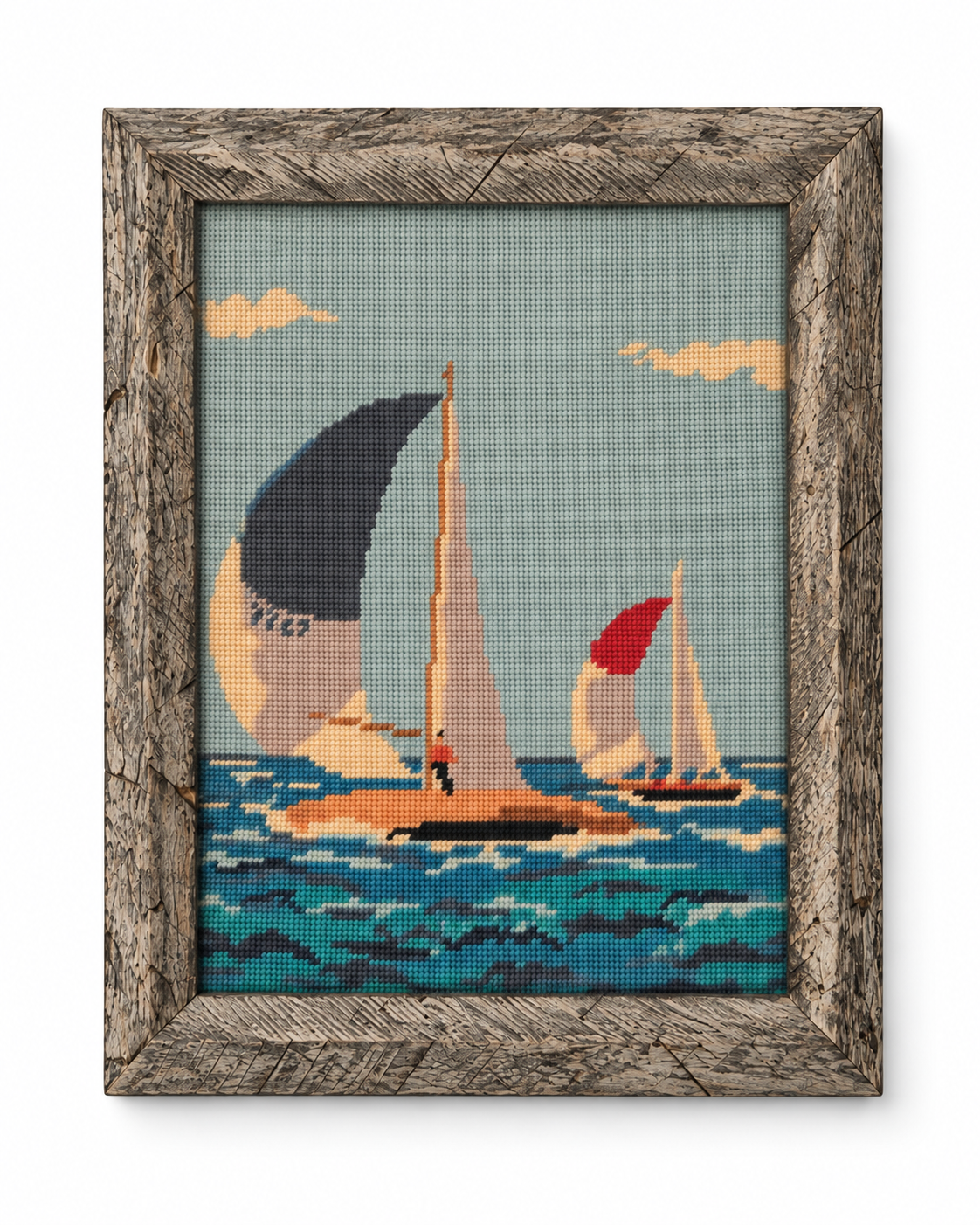 Sailboat needlepoint, stitch detail