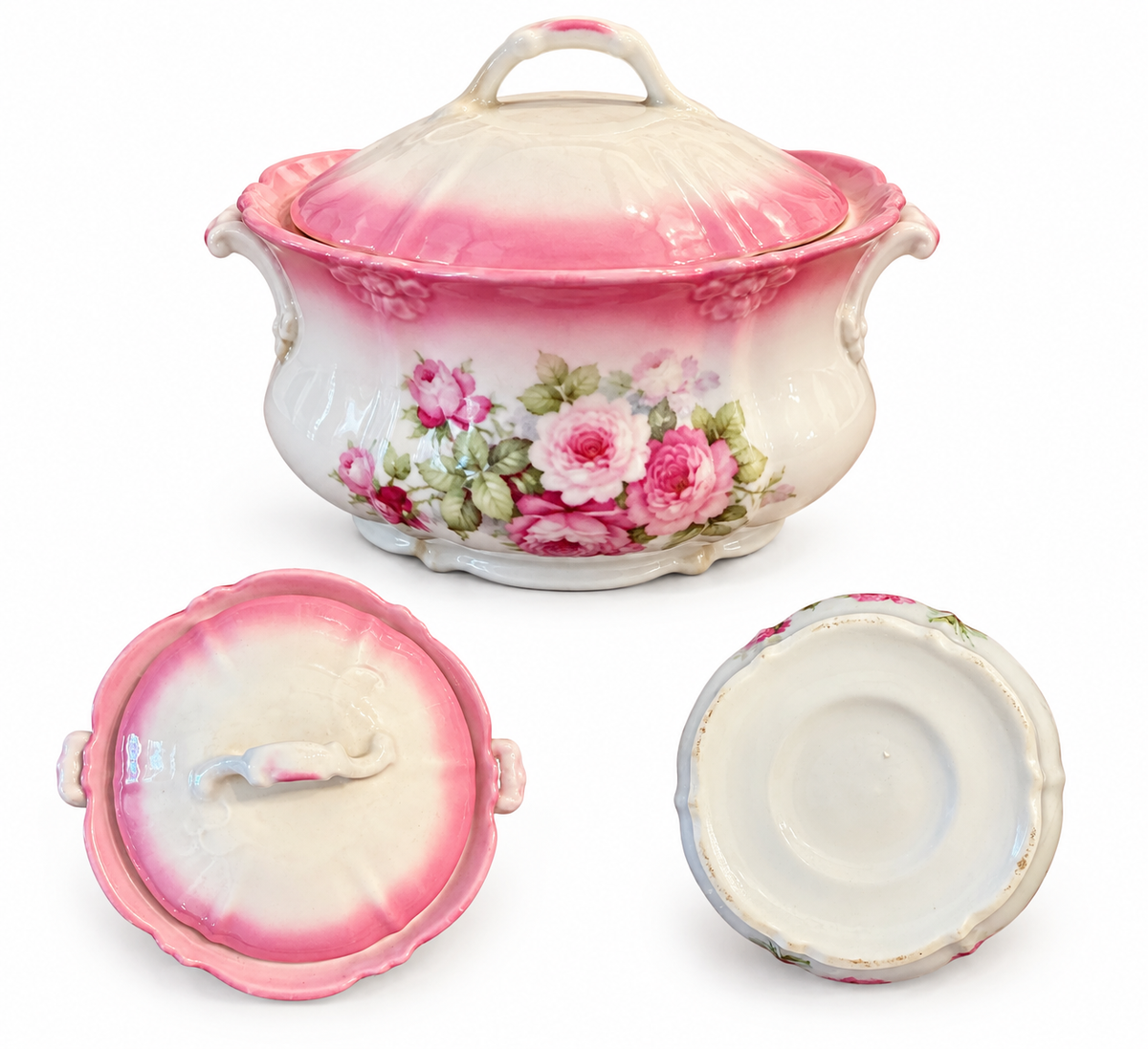 Vintage Pink Rose Porcelain Biscuit Jar with Lid