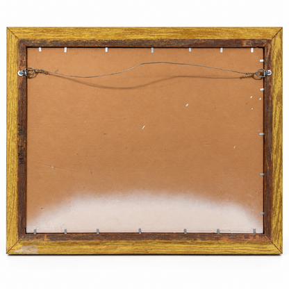 Back of painting frame with hanging wire and paper backing