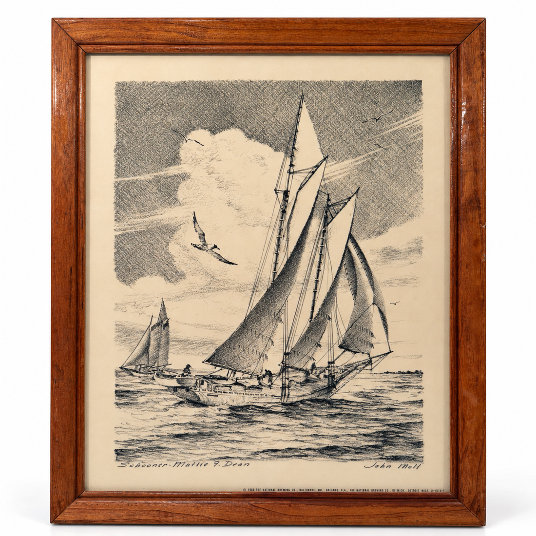 John Moll Schooner Mattie F. Dean print, framed, front view