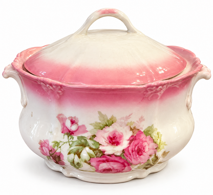 Vintage Pink Rose Porcelain Biscuit Jar with Lid